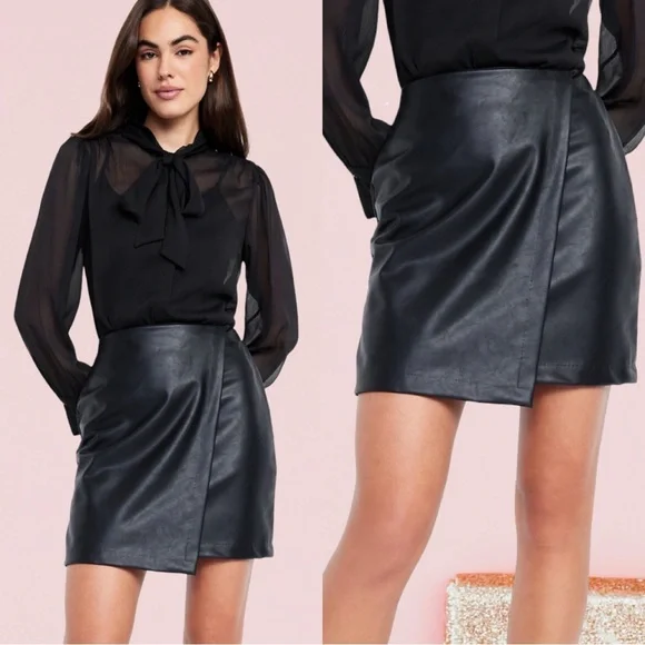 NWTS💓THE OCCASION L💓BLACK SHEER CHIFFON & (FAUX) LEATHER WRAP SKIRT BUNDLE SET💓 - Picture 1 of 14